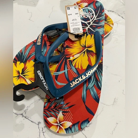 Jack & Jones NIB Men’s Hawaiian Print Flip Flops. Size 11/12. DS-008 - Picture 1 of 6